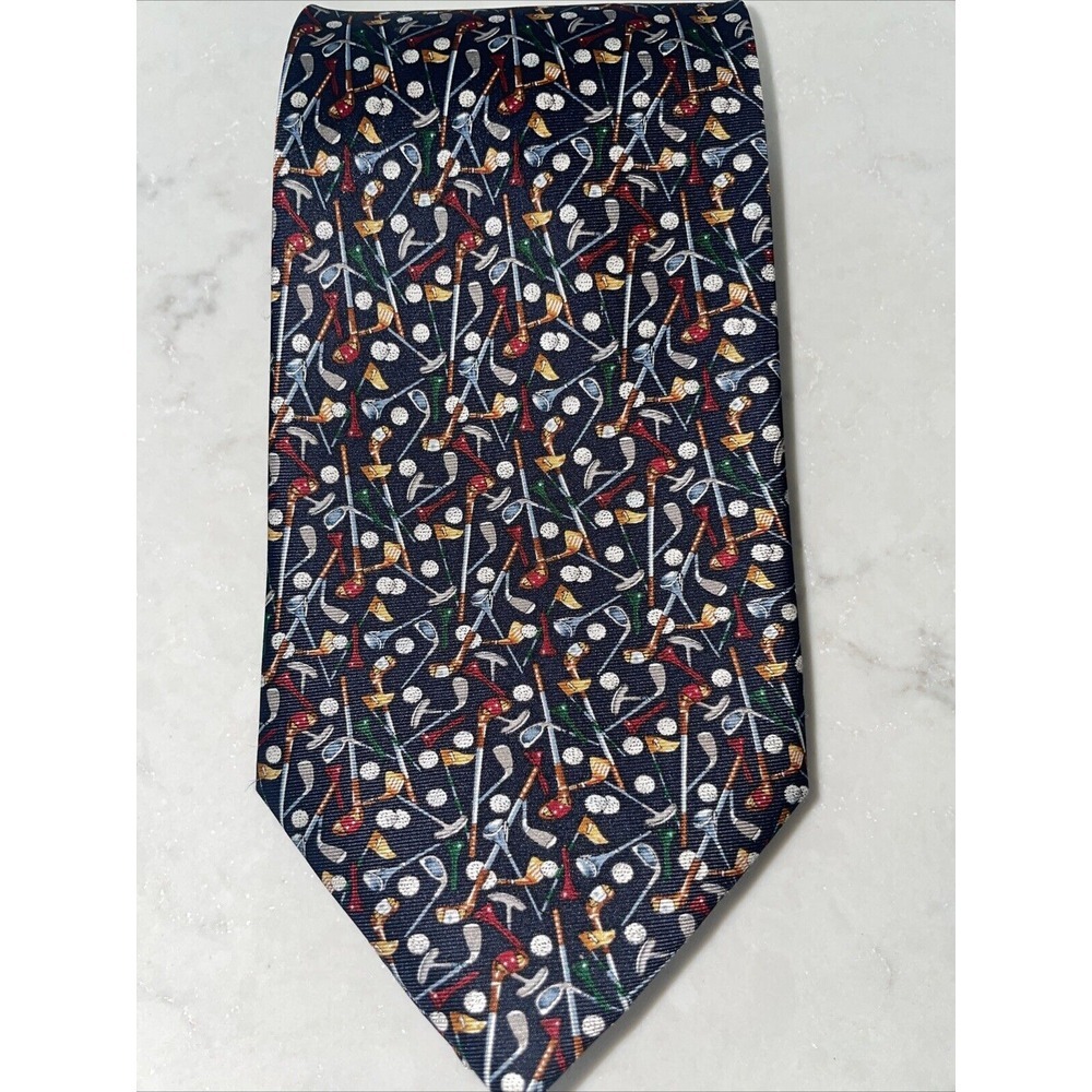 Sabatini All Silk Milano Roma Como Navy Blue Hand Made Men's Neck Tie Golf Theme